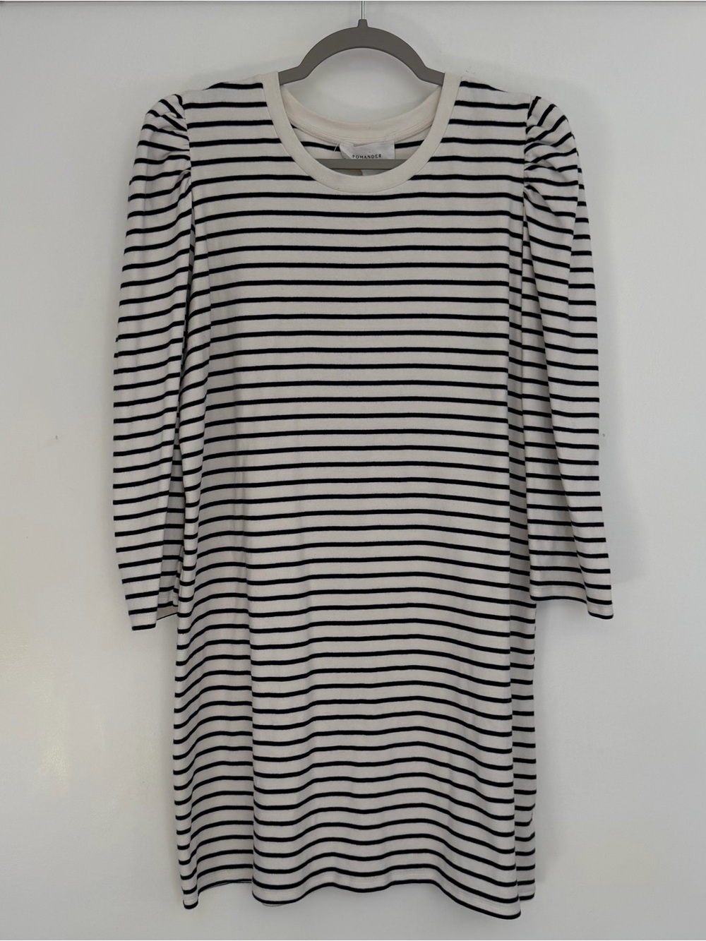 Tuckernuck Pomander Place Navy Blue Stripe Vesty Puff Sleeve Mini Dress
